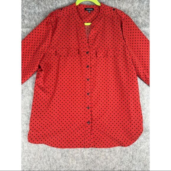 Notations Shirt Women's Size XL Red Black Polka Dot Polyester Stretch Button-Up - Picture 1 of 8